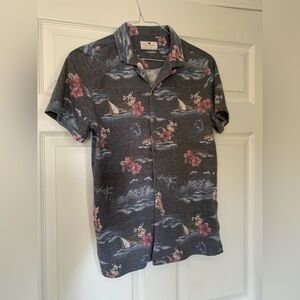 Denim & Flower Ricky Singh Men's Floral Shirt Gray Pink Sailboat Print Size L